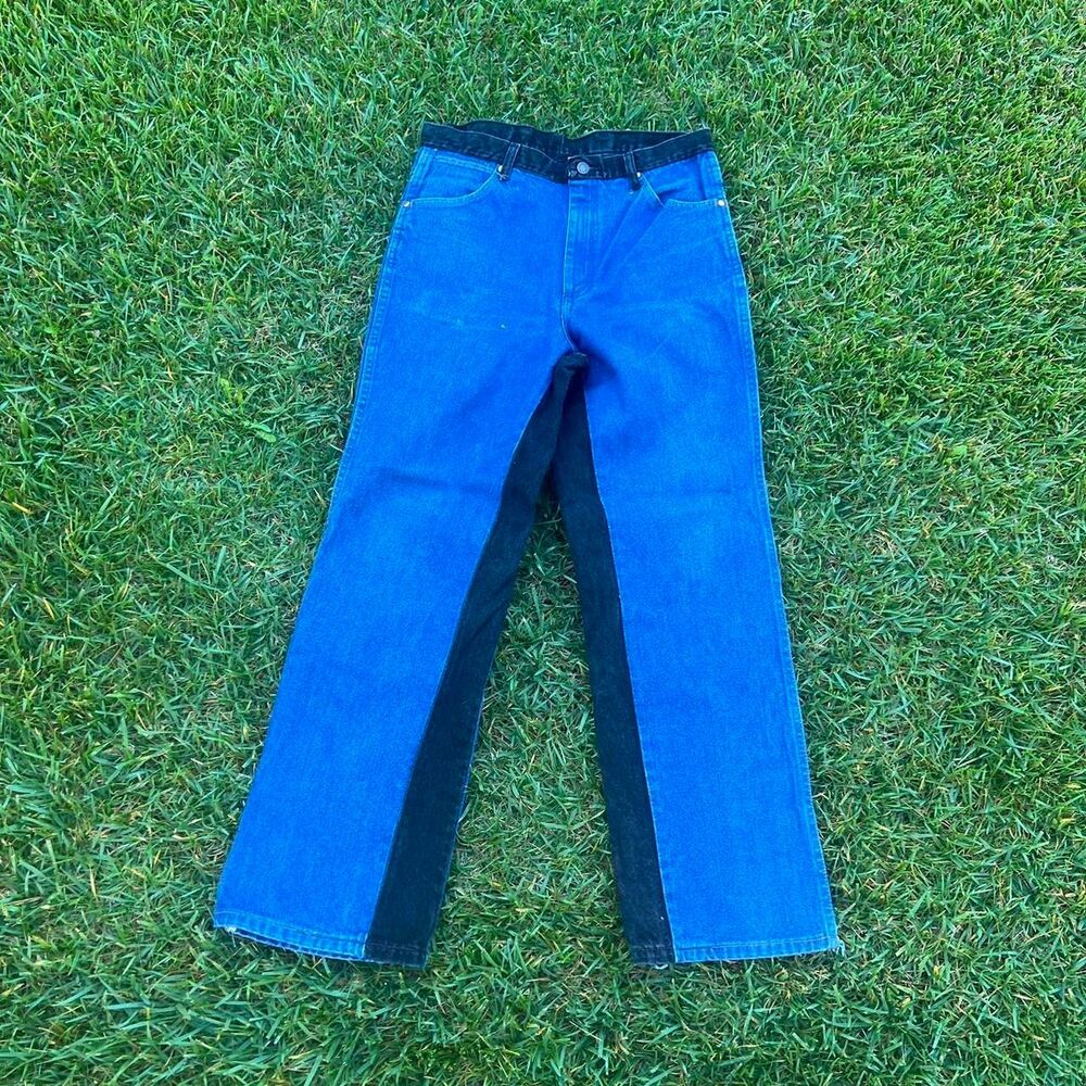 Wrangler 90s two tone straight leg farmer jeans black + blue mens size 32 32